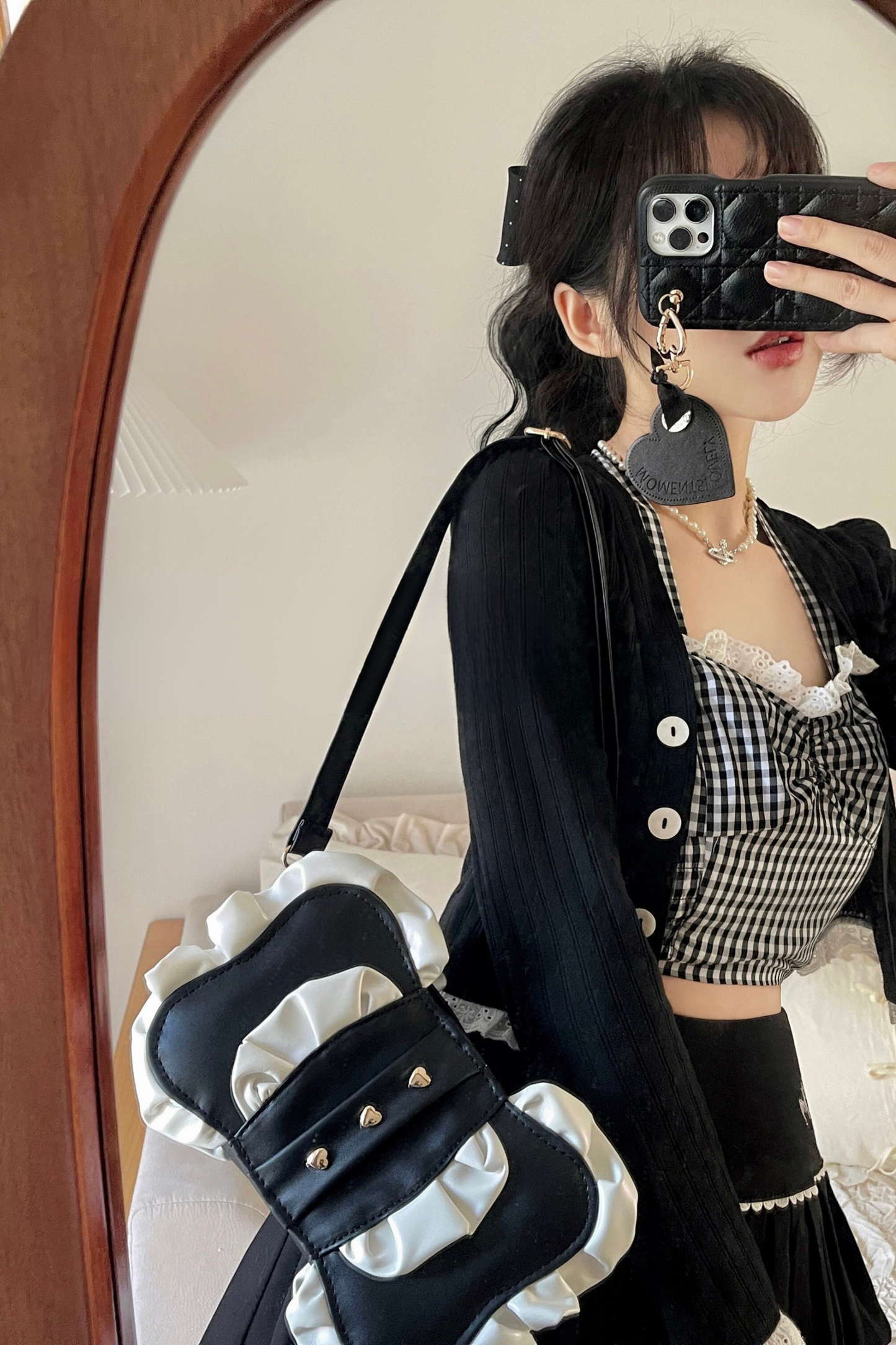Cream Ribbon Mini Crossbody Bag