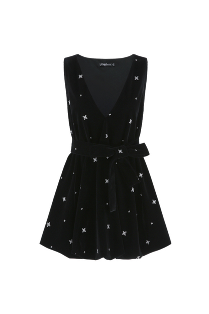 French Black Velvet Ribbon Balloon Dress