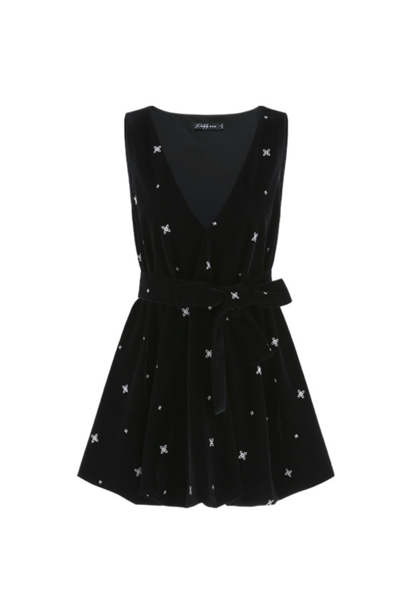French Black Velvet Ribbon Balloon Dress