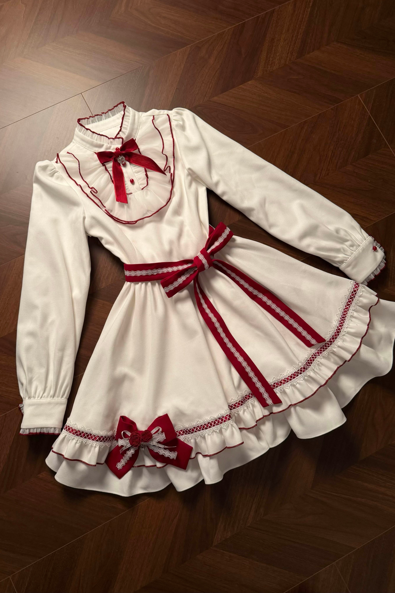 Red Wish Ribbon Dress + Cape