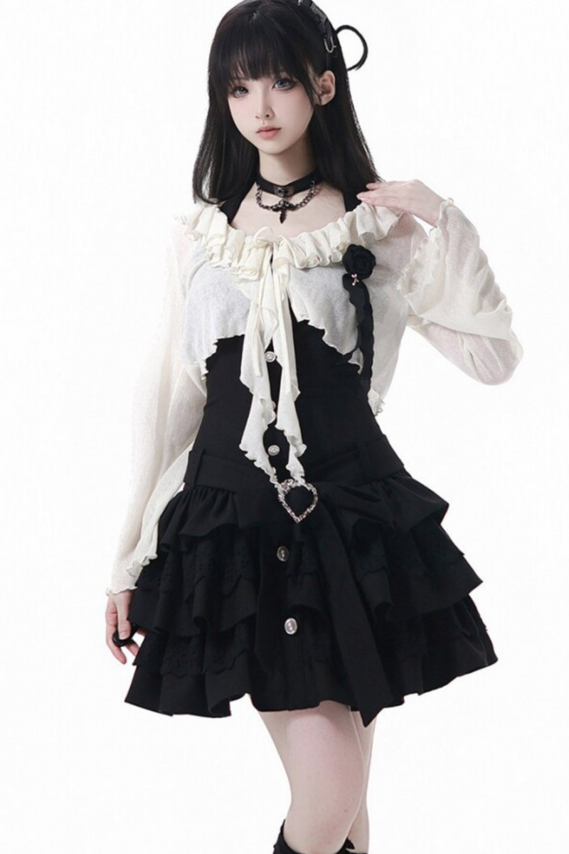 Rose Flower Lace Cardigan + Dress + Corsage