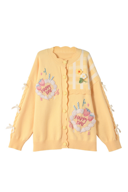 [pre-order] Strawberry Shortcake + Plaid High Waist Skirt + Custard Cardigan