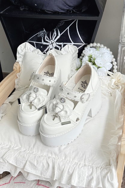 Jewel Cross Ribbon Shoes