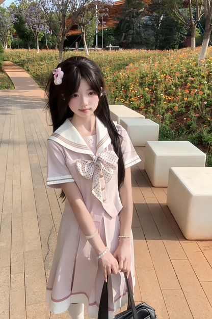 [pre-order] Retro Sweet College Tops + Pleated Skirt