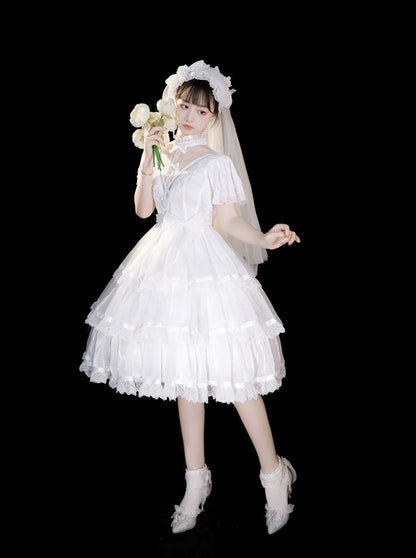 Stand Collar Ruffle Tiered Airy Dress