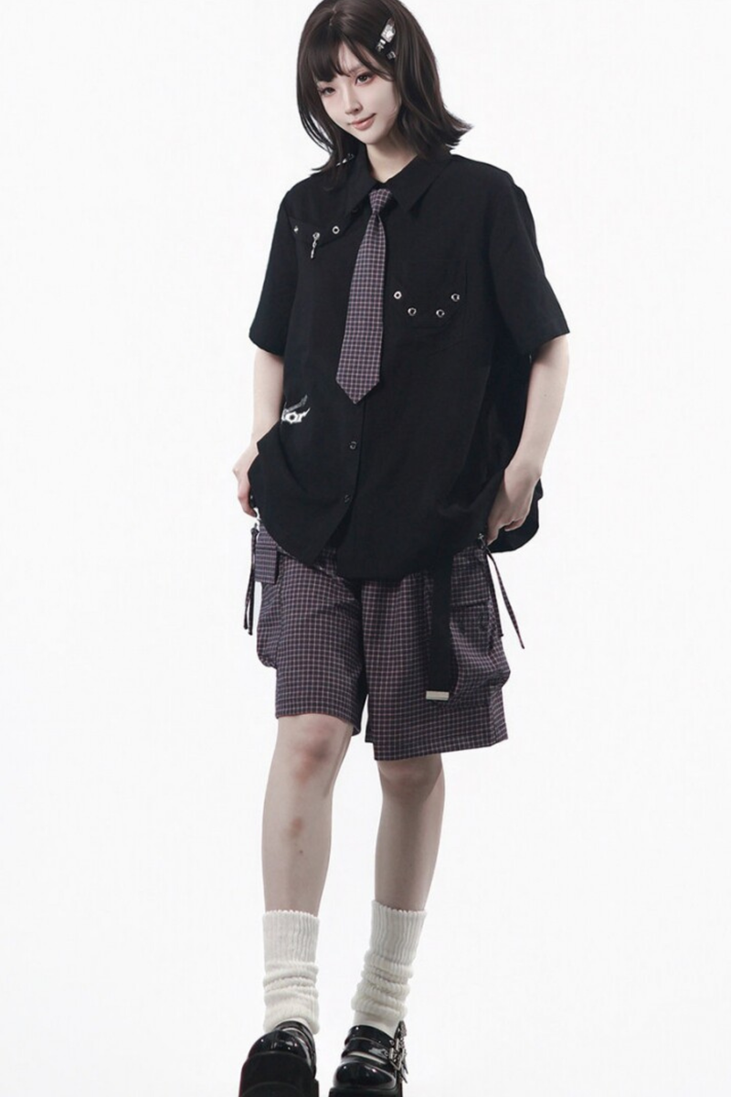 Puff Sleeve Shirt + Shorts + Tie