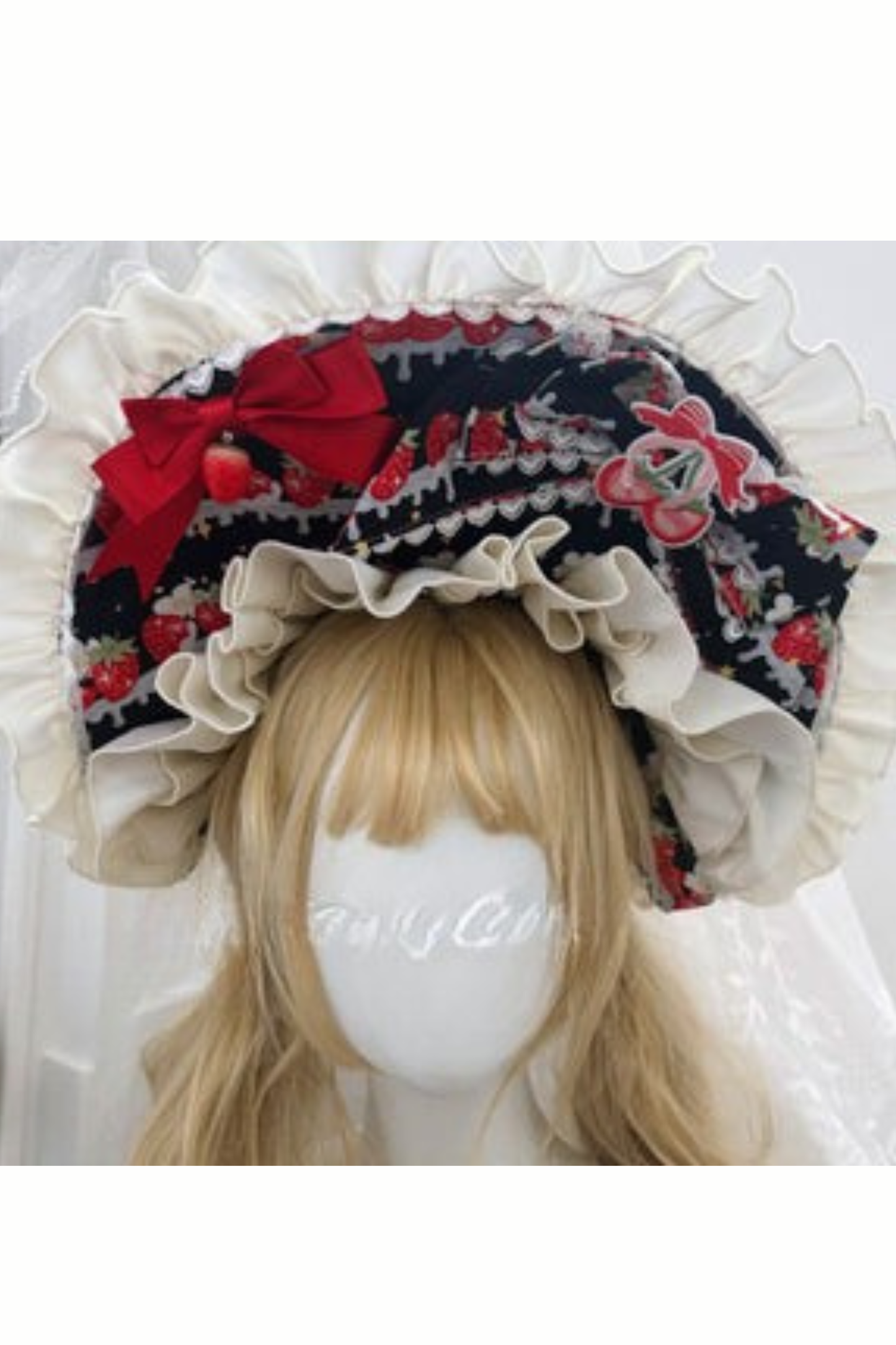 Strawberry Lolita Jumper Skirt + Rabbit Hair Scarf + Big Ribbon + Top + Hat + Bonnet