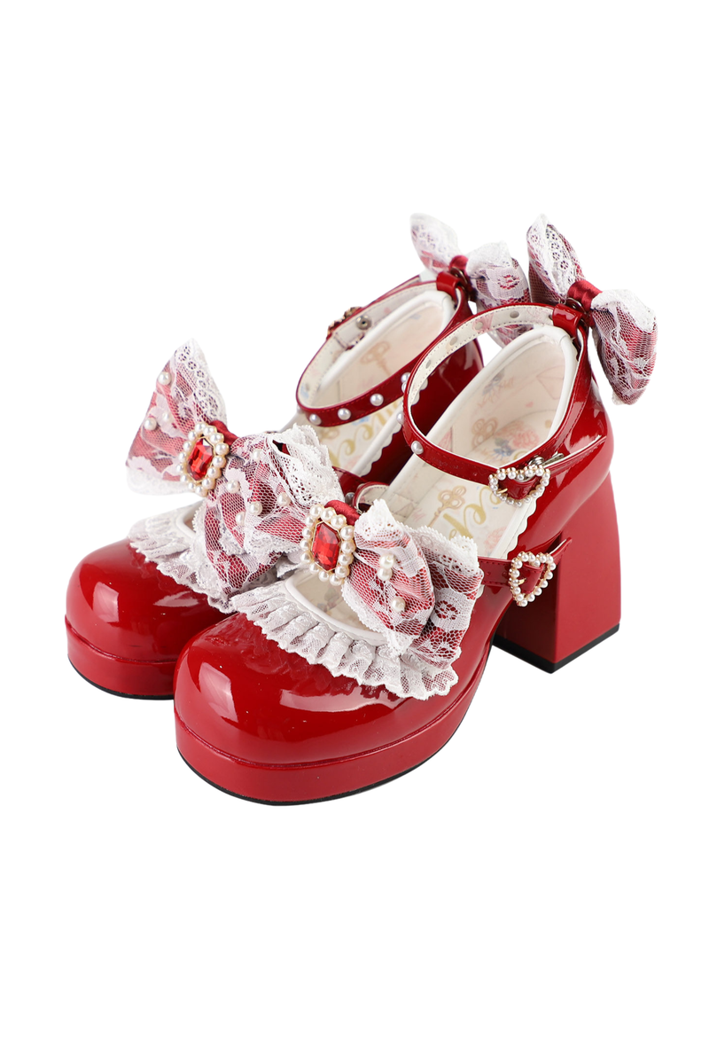 Polka Dot Lolita Ribbon High Heels