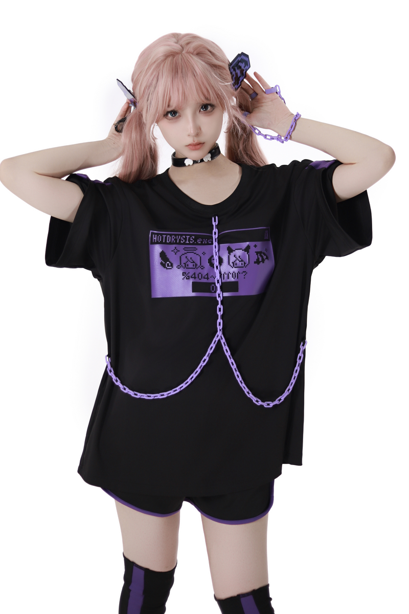 Subculture Loose Oversized T-shirt + Pants + Leg Warmers + Angel Devil Hairpins