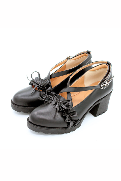 Ruffled Cross Design Lolita Shoes
