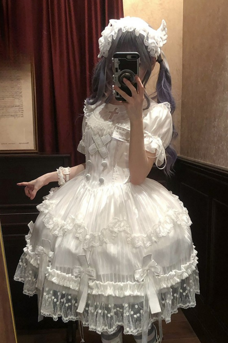 [pre-order] Pure White Gothic Tulle Dress + Nurse Hat