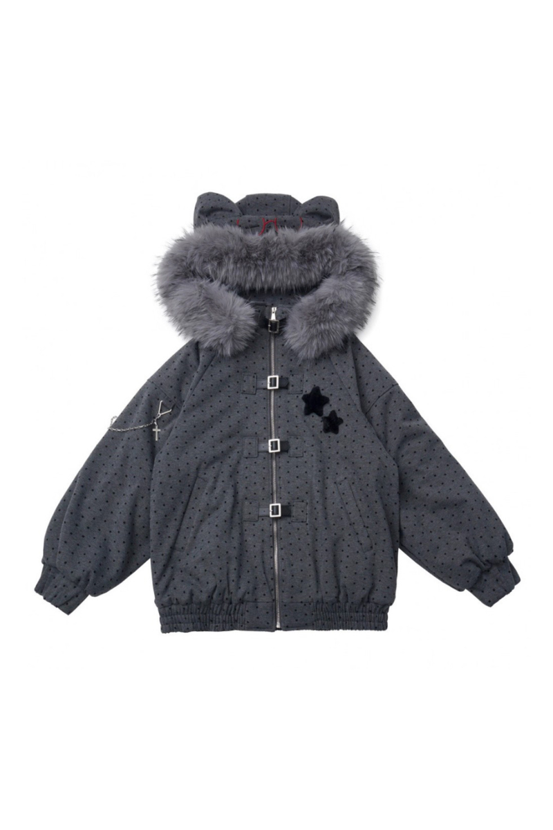 Big Fur Collar Jacket + Top + Skirt + Pants + Plaid Hooded Jacket