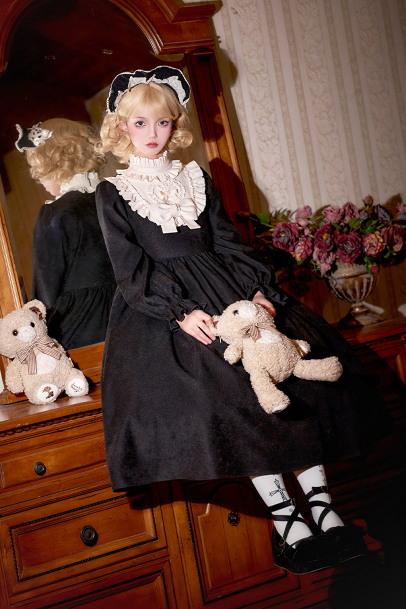 [pre-order] Dark Doll Lolita Dress + Apron + Ribbon + Headband