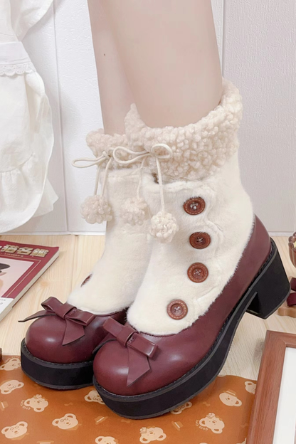 [pre-order] Retro Button Fur Socks Cover Fake Design Boots