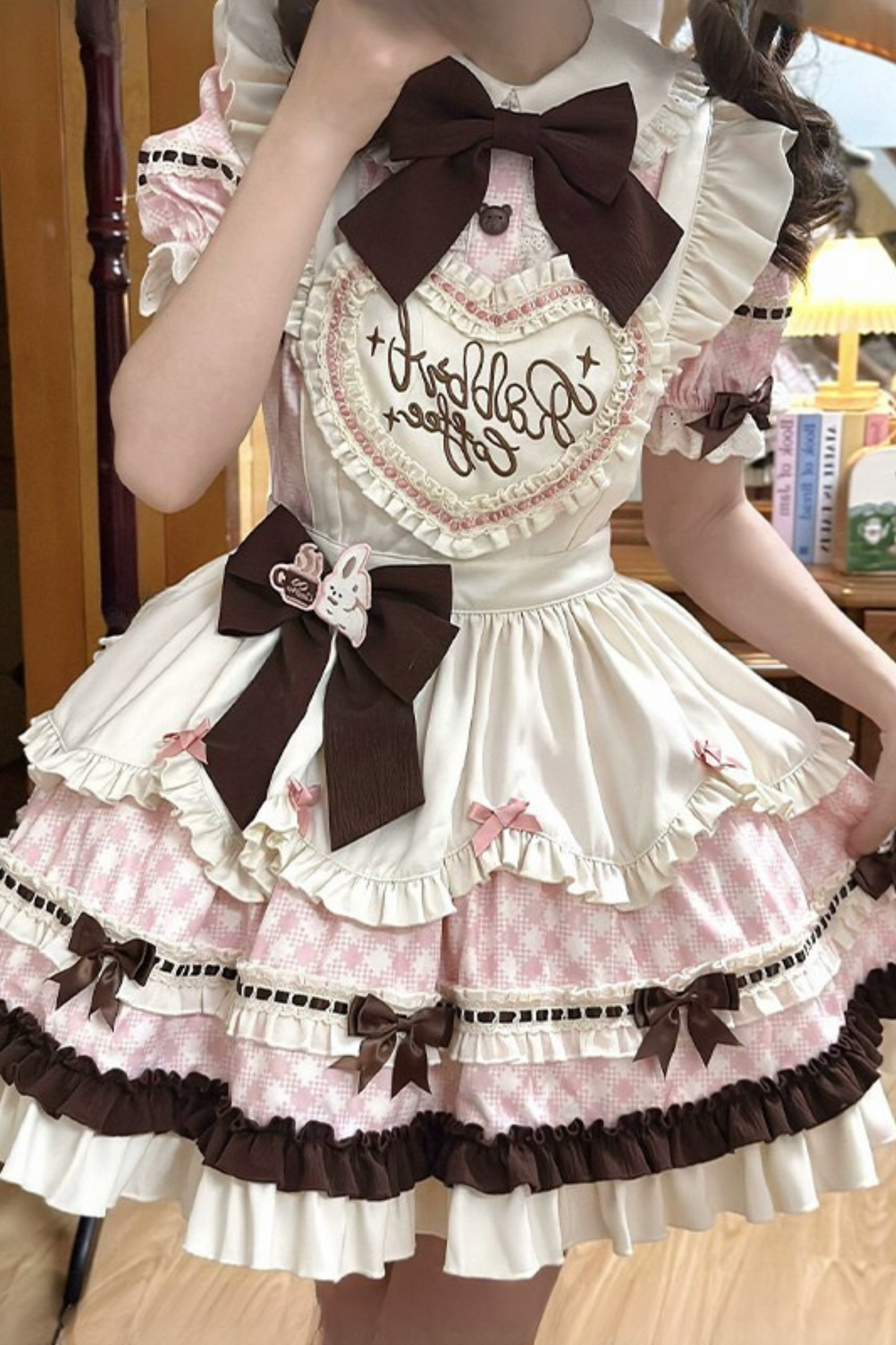 [pre-order] Bunny Ear Hair Clip + Pink Blue Sweet Maid Apron Dress