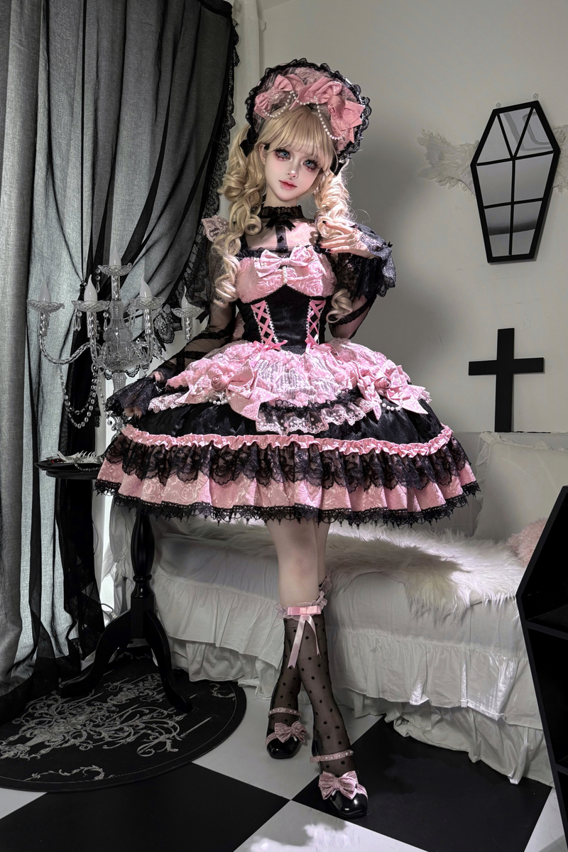 Rose Ruffle Princess Jumper Skirt + Bag Ribbon + Bonnet