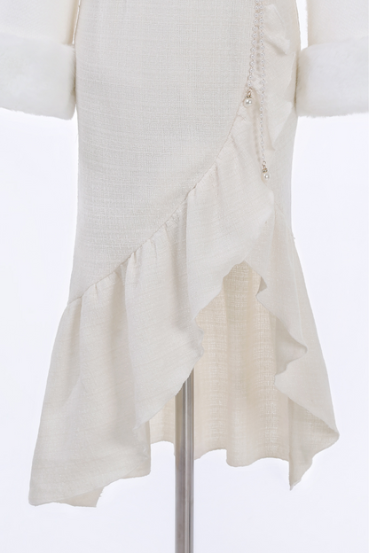 Retro Cheongsam Dress + Short Fur Coat