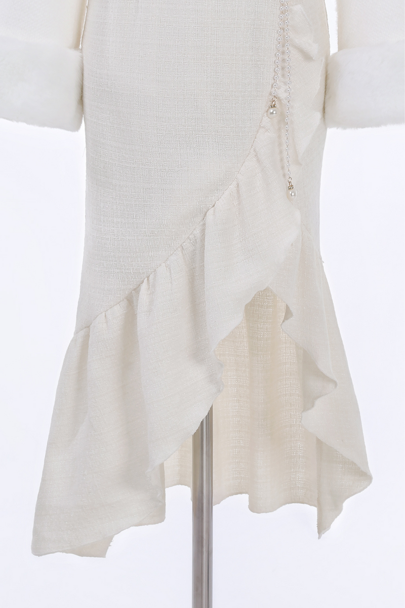Retro Cheongsam Dress + Short Fur Coat