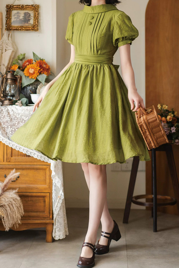 Green [forest Gallery] High Collar Short Lantern Sleeves Pastoral Style Classic Lolita Dress