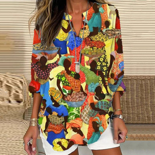 Comstylish Women‘s Juneteenth African Art Print Blouse