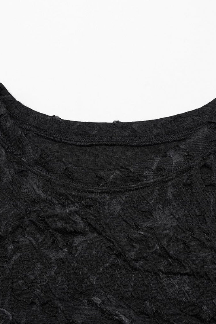 Black Long Sleeves Ripped Print Stitching Gothic T-shirt