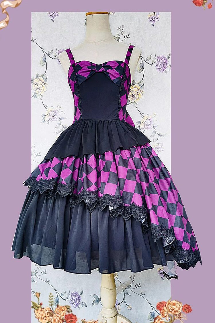 Multi-color Triple-layered Print Bowknot Lace Asymmetric Classic Lolita Dress 5 Colors
