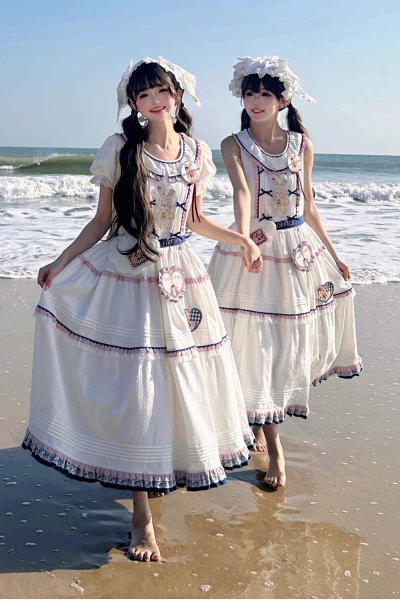 Retro Bear Puff Sleeve Dress + Sleeveless Dress