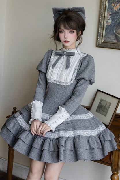 Ruffled Cape Coat + Dress + Hair Accessories + Brooch