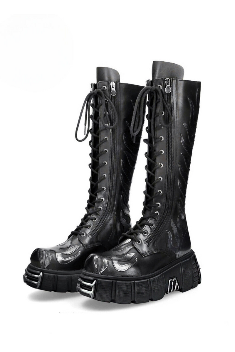 Dark Lace-up Slim Long Boots