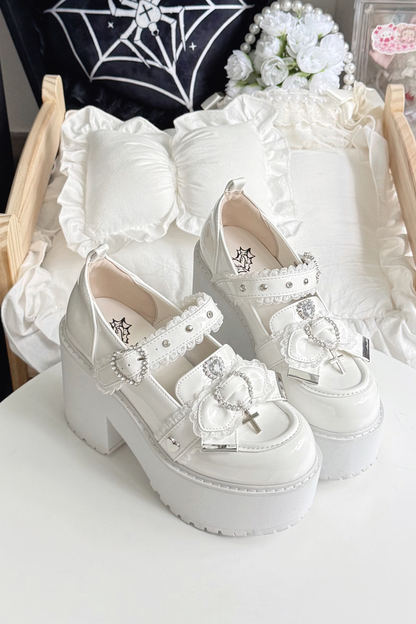 Jewel Cross Ribbon Shoes