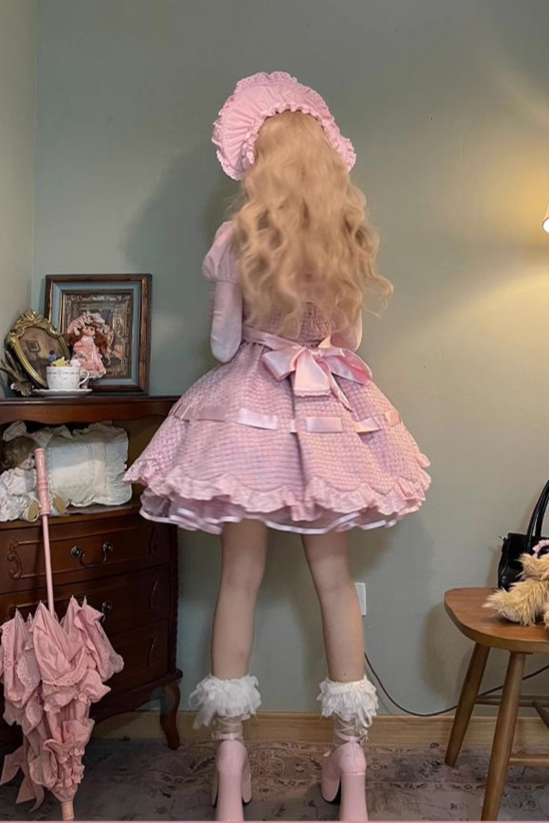 Sweetheart Lolita Suspender Skirt + Ruffle Neck Blouse + Petticoat