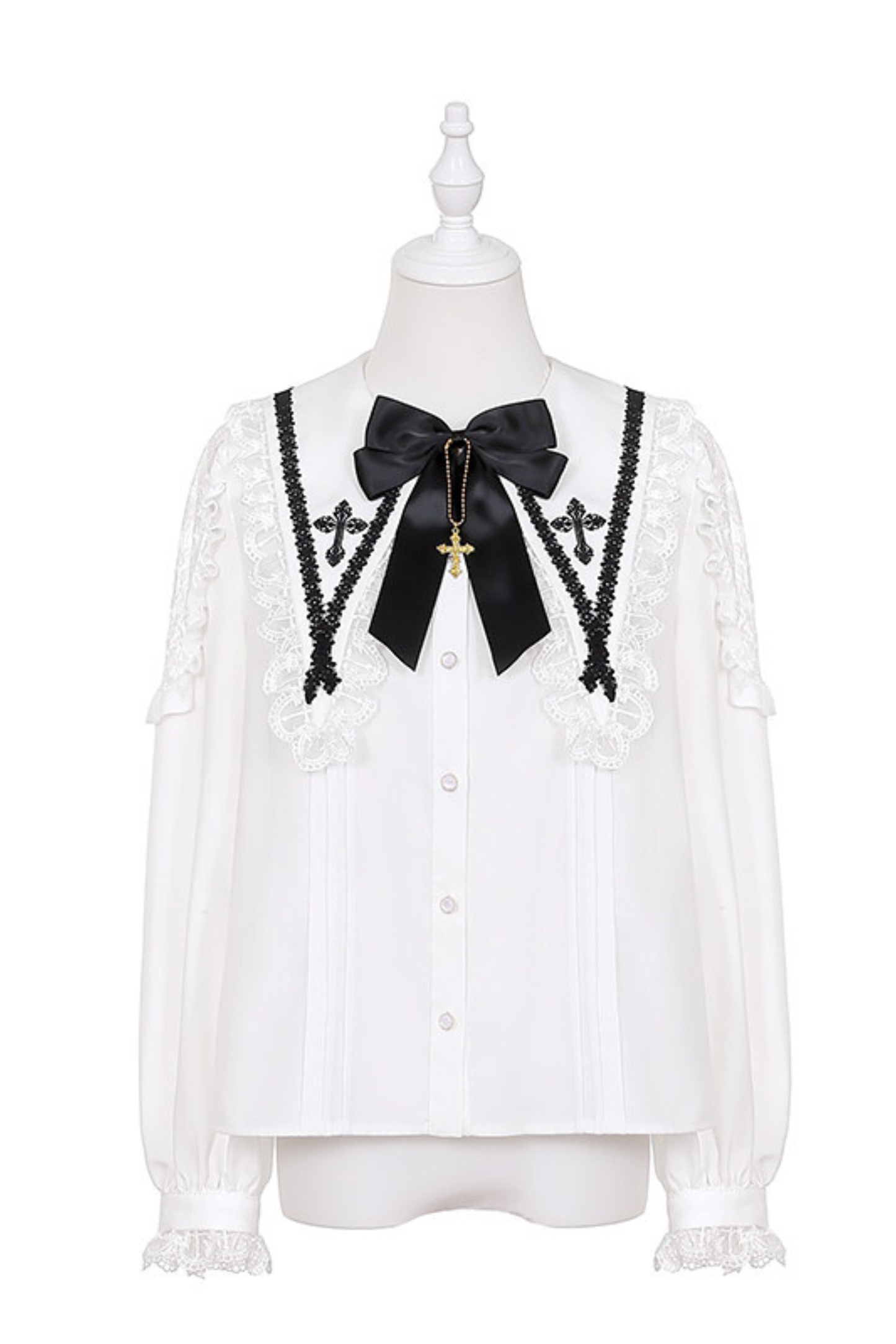 Holy Cross Flutter Sleeve Suspender Skirt + Shirt