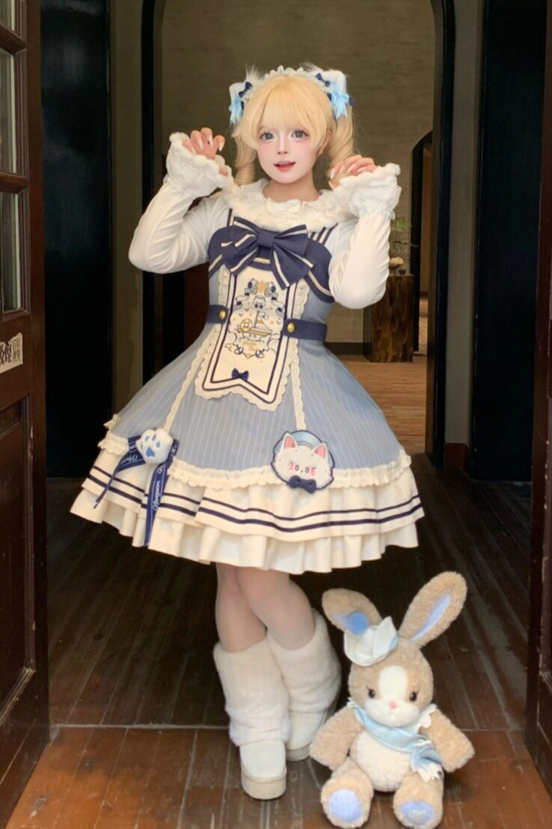 Candy Sailor Jacket + Jumper Skirt + Cat Hat + Headband