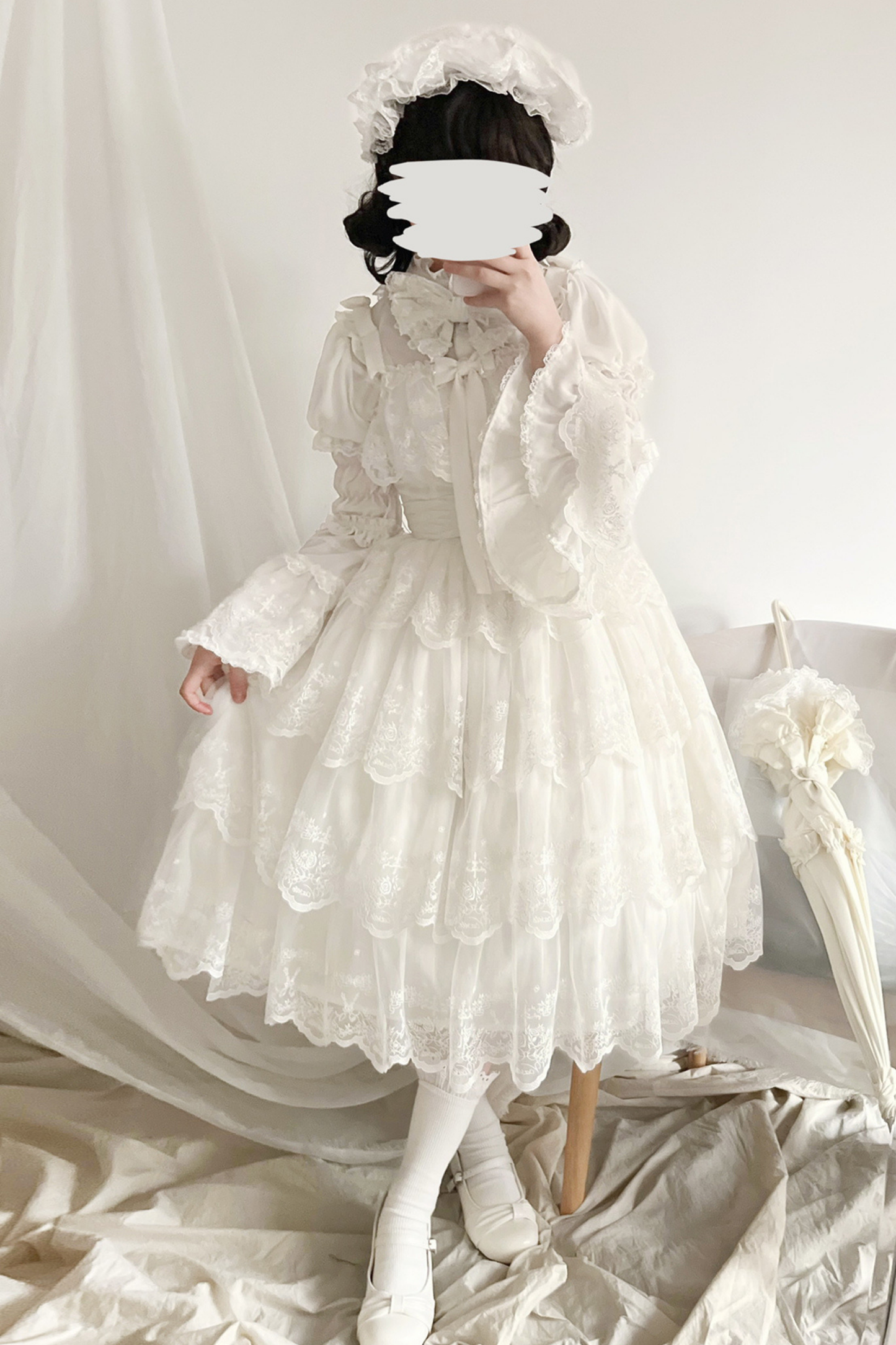 Flower Banquet Princess Sleeve Shirt + Ruffle Lolita Dress