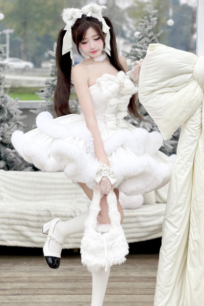 Angora Fur Princess Dress + Rabbit Cape + Sheer Tail