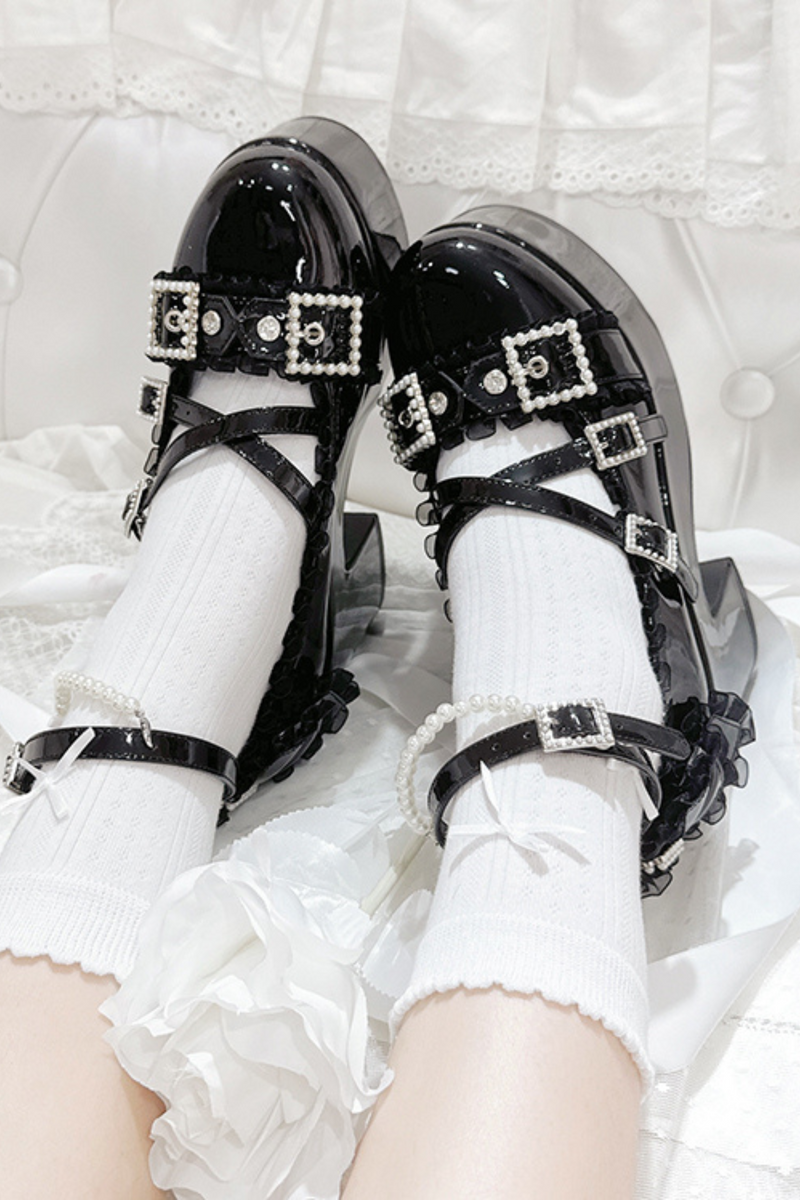 Cross Belt Design Shiny Shoes