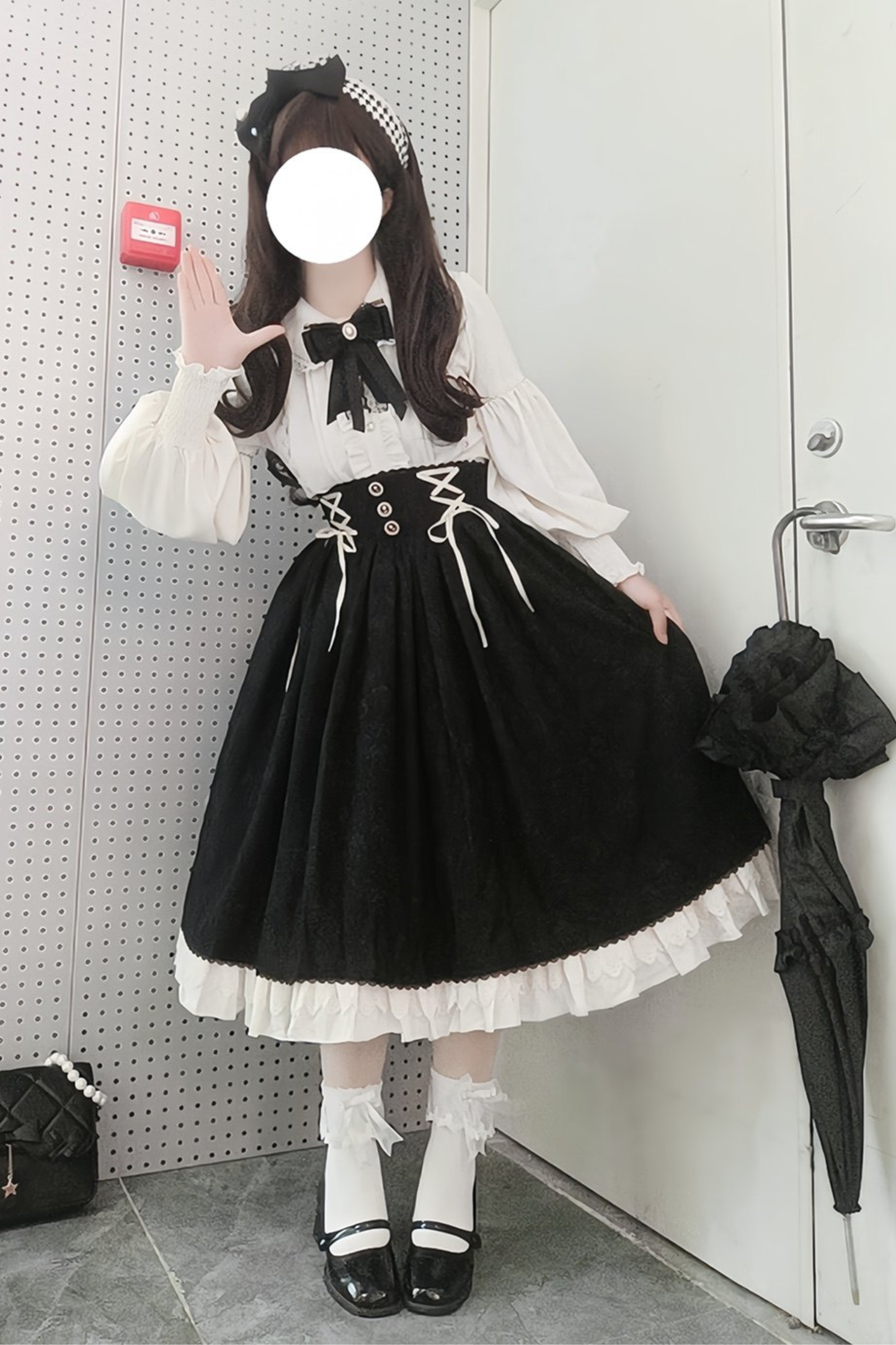Retro Lolita Shirt + Lace-up High-waist Lolita Skirt
