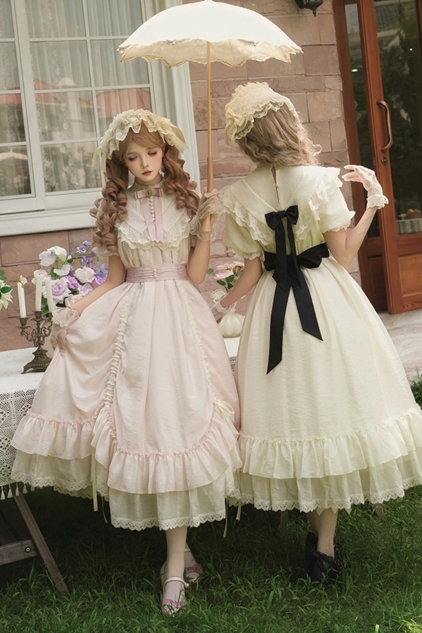 [pre-order] Rose Ruffle Lolita Dress + Dress + Belt + Brooch + Ribbon + Headband + Sleeve