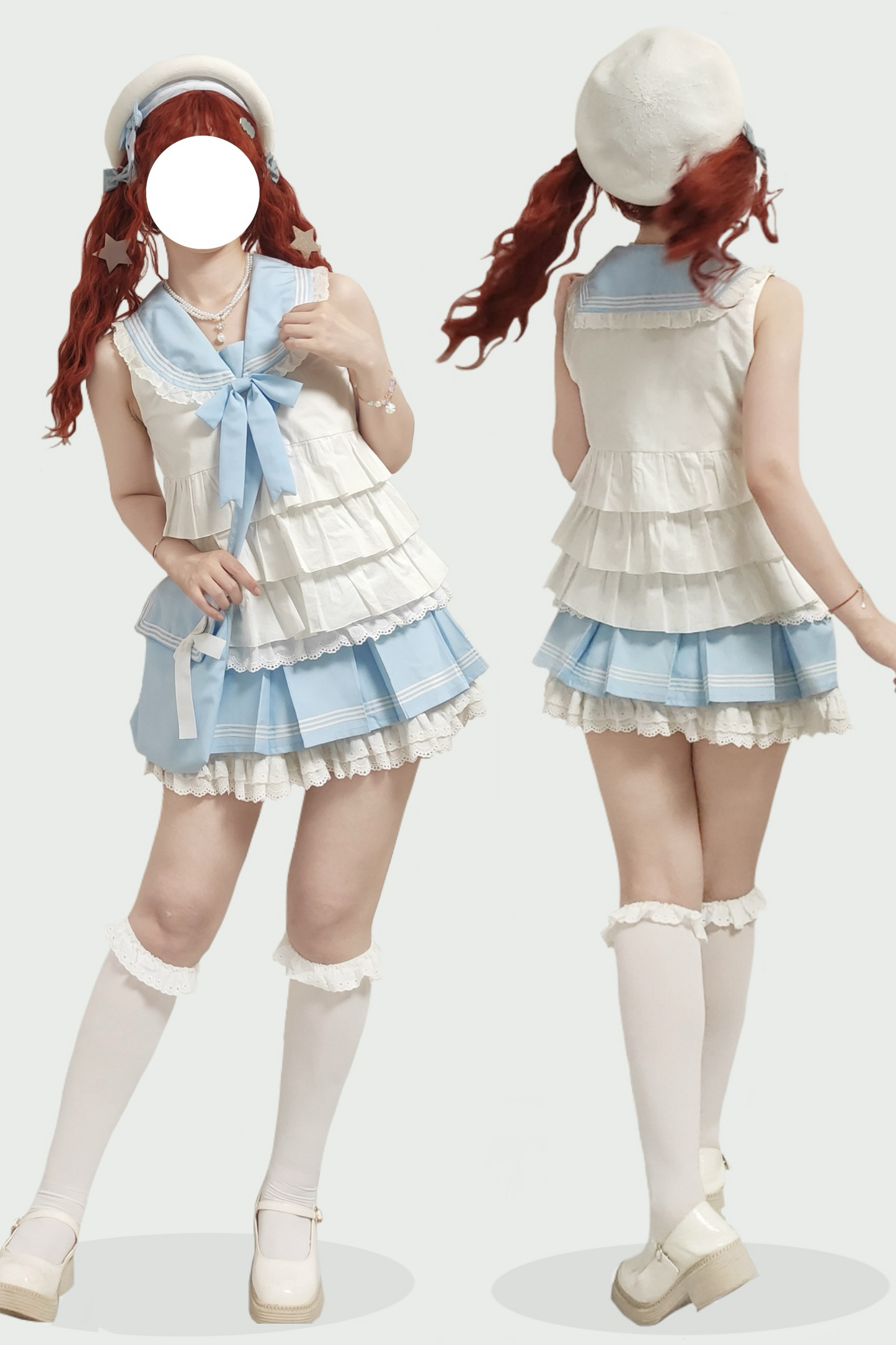 Sailor Ribbon Marine Top + Pleated Layered Skirt