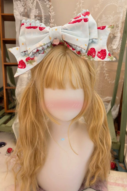 Strawberry Lolita Jumper Skirt + Rabbit Hair Scarf + Big Ribbon + Top + Hat + Bonnet
