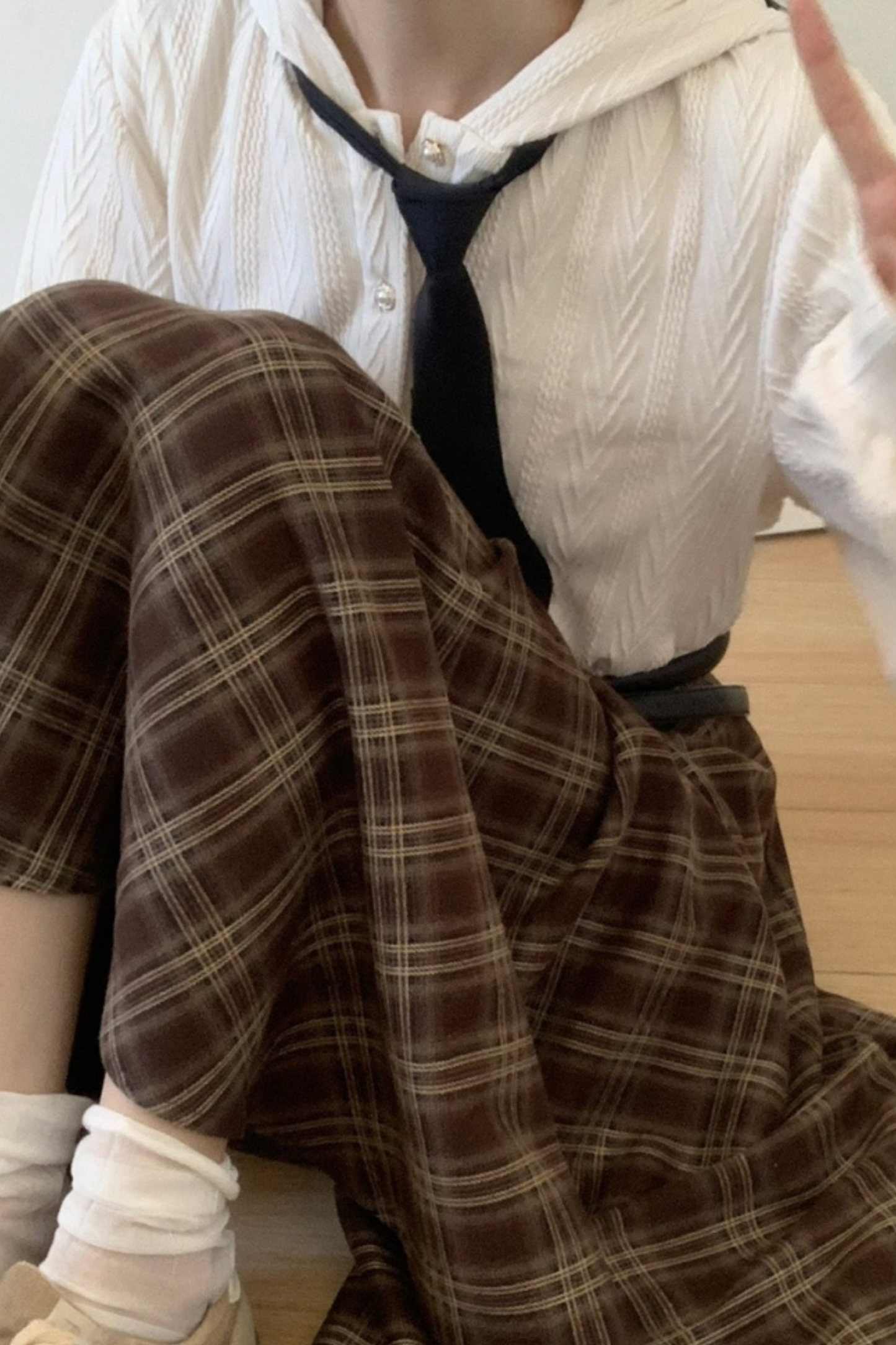 Maple Trench Coat + Hooded Top + Checkered Skirt + Shirt Dress