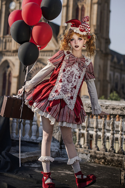 Doll Circus Pierrot Lolita Dress + Headband + Belt + Ribbon + Headband + Panel
