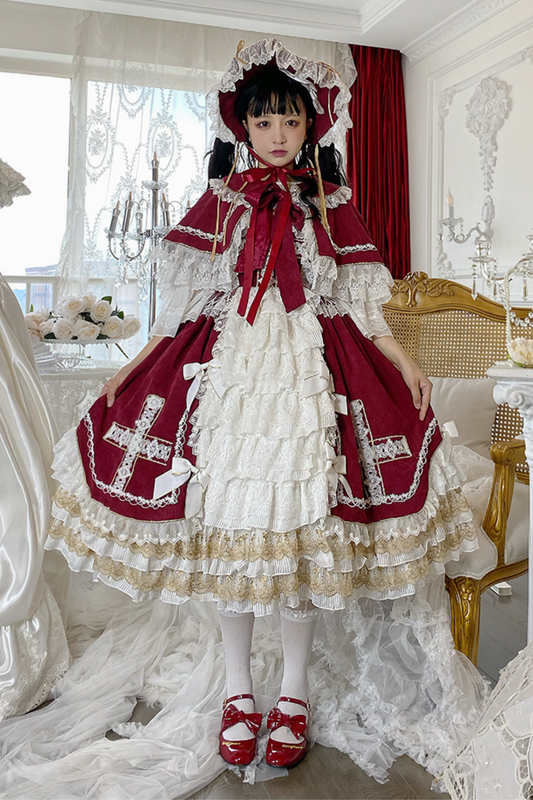 Gothic Doll Lace Jumperskirt + Baby Cap + Hairband + Shawl