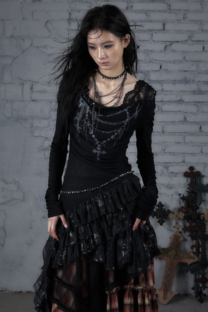 Punk Lace Hood Asymmetrical Dress