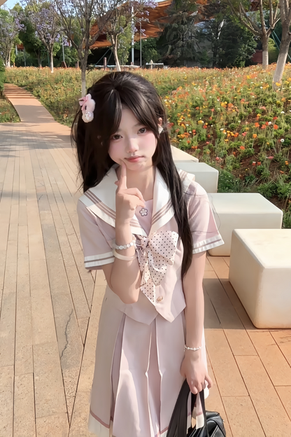 [pre-order] Retro Sweet College Tops + Pleated Skirt