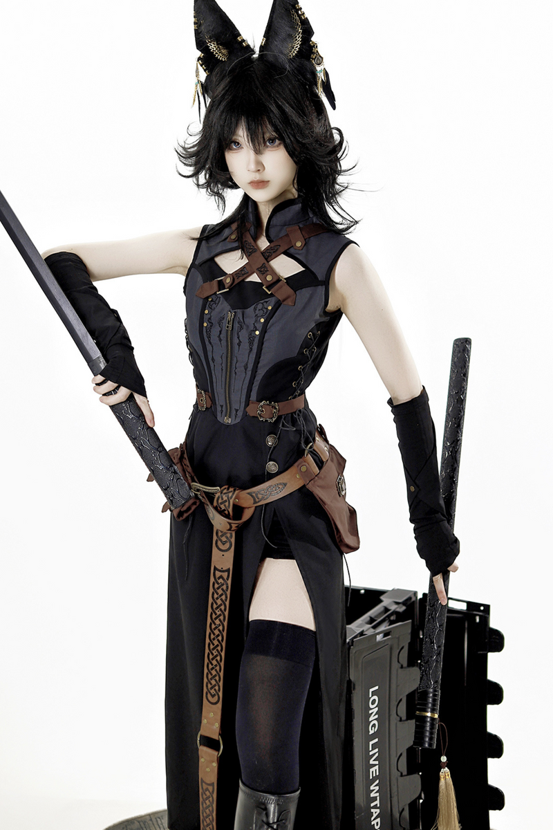 [reserved Item] Punk Style Dark Gothic Dress + Shorts + Shawl + Sleeves + Belt Bag