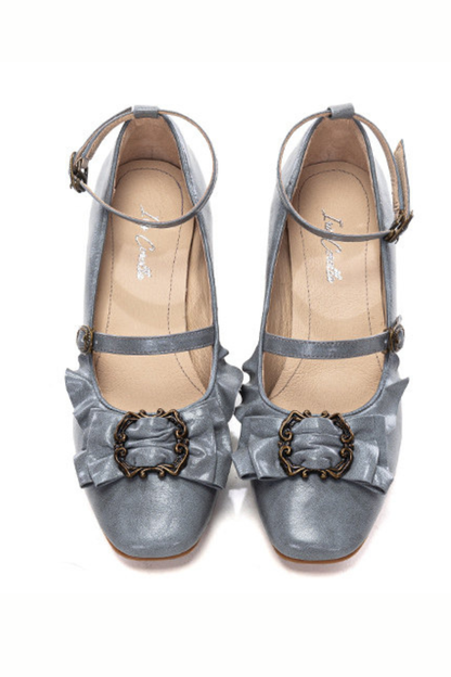 Leather Ribbon Ruffle Lolita Heels
