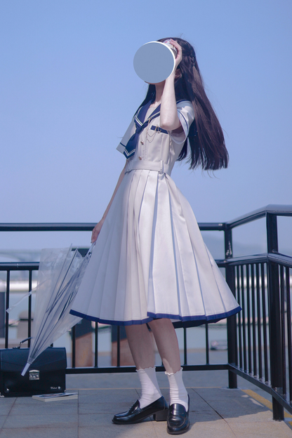Retro College Sweet Sailor Dress + Tie + Brooch