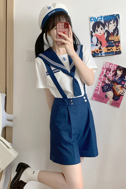 Sailor Shirt + Suspender Shorts + Tie + Beret