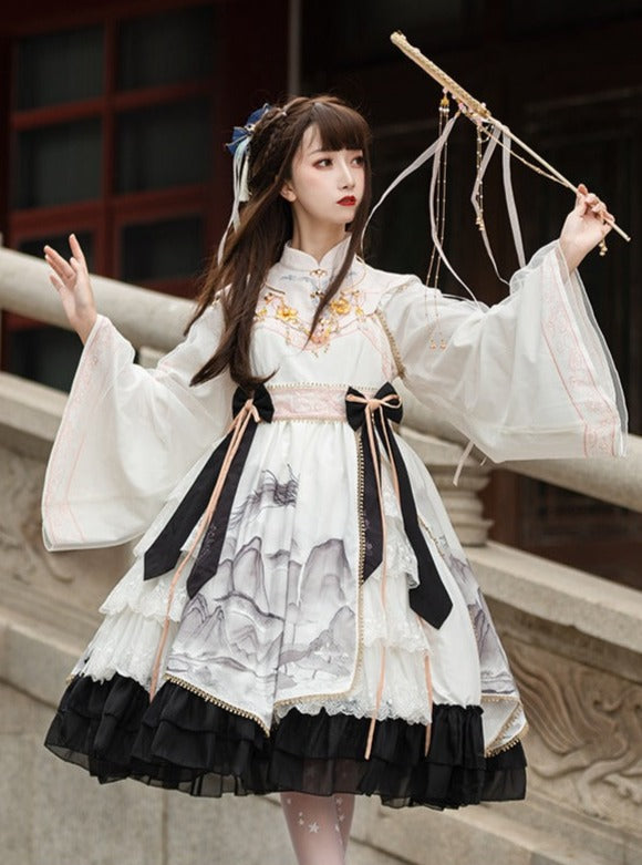 Layered Ruffle Kimono Dress With Attached Collar